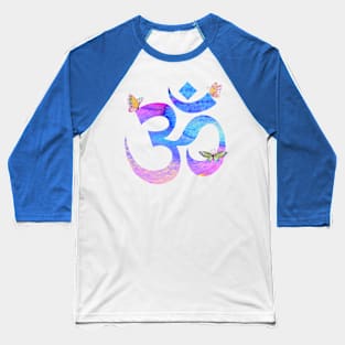 Om watercolor in blue and pink with butterflies Baseball T-Shirt